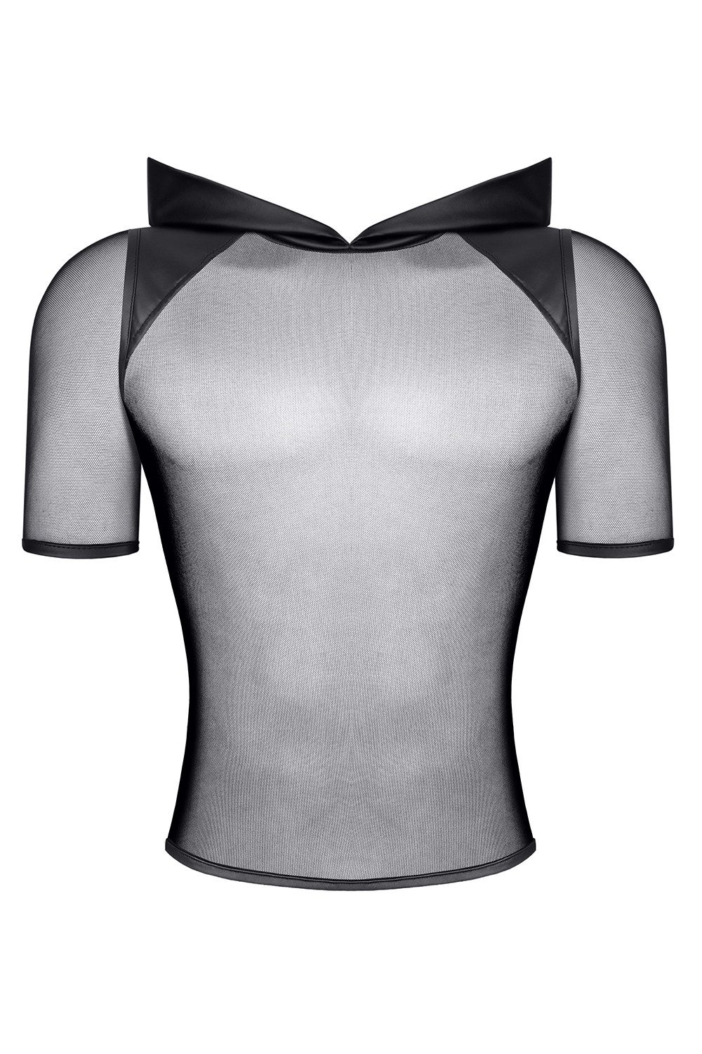 Regnes Fetish Planet T-Shirt Schwarze Herren wetlook Hemd Shirt Kapuze mit transparentem Netz, Krag