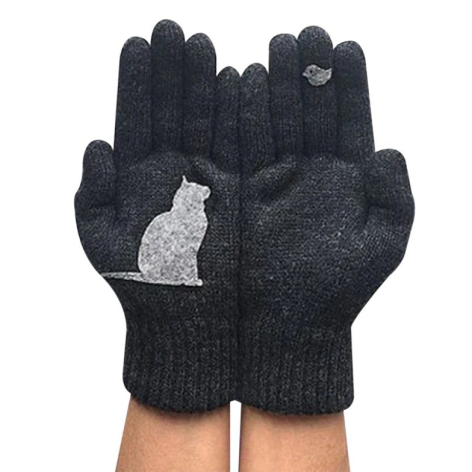 Blusmart Strickhandschuhe Katzenhandschuhe Für Damen, Wollhandschuhe, Herbst Und Winter, Für Schwarz
