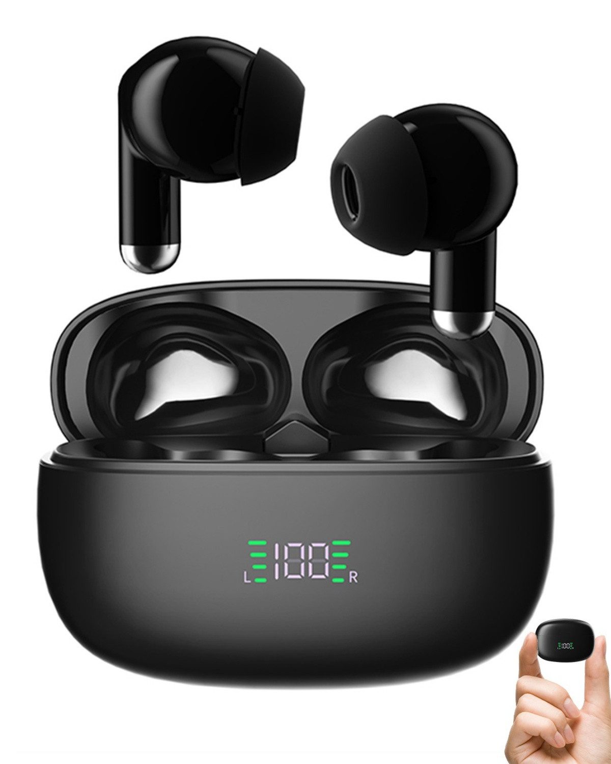 VSIUO TWS Bluetooth Kopfhörer Kabellos Bluetooth 5.3 Earbuds mit LED-Ladebox In-Ear-Kopfhörer (ENC Lärmreduzierung,Touch Control, IPX7 Wasserdicht, Noise Cancelling Ohrhörer, Bluetooth Kopfhörer mit HD Mikrofon,True Wireless, Noise Cancelling, Bluetooth, Bluetooth Kopfhörer Geräuschunterdrückung für Sport,Arbeit, Studium)