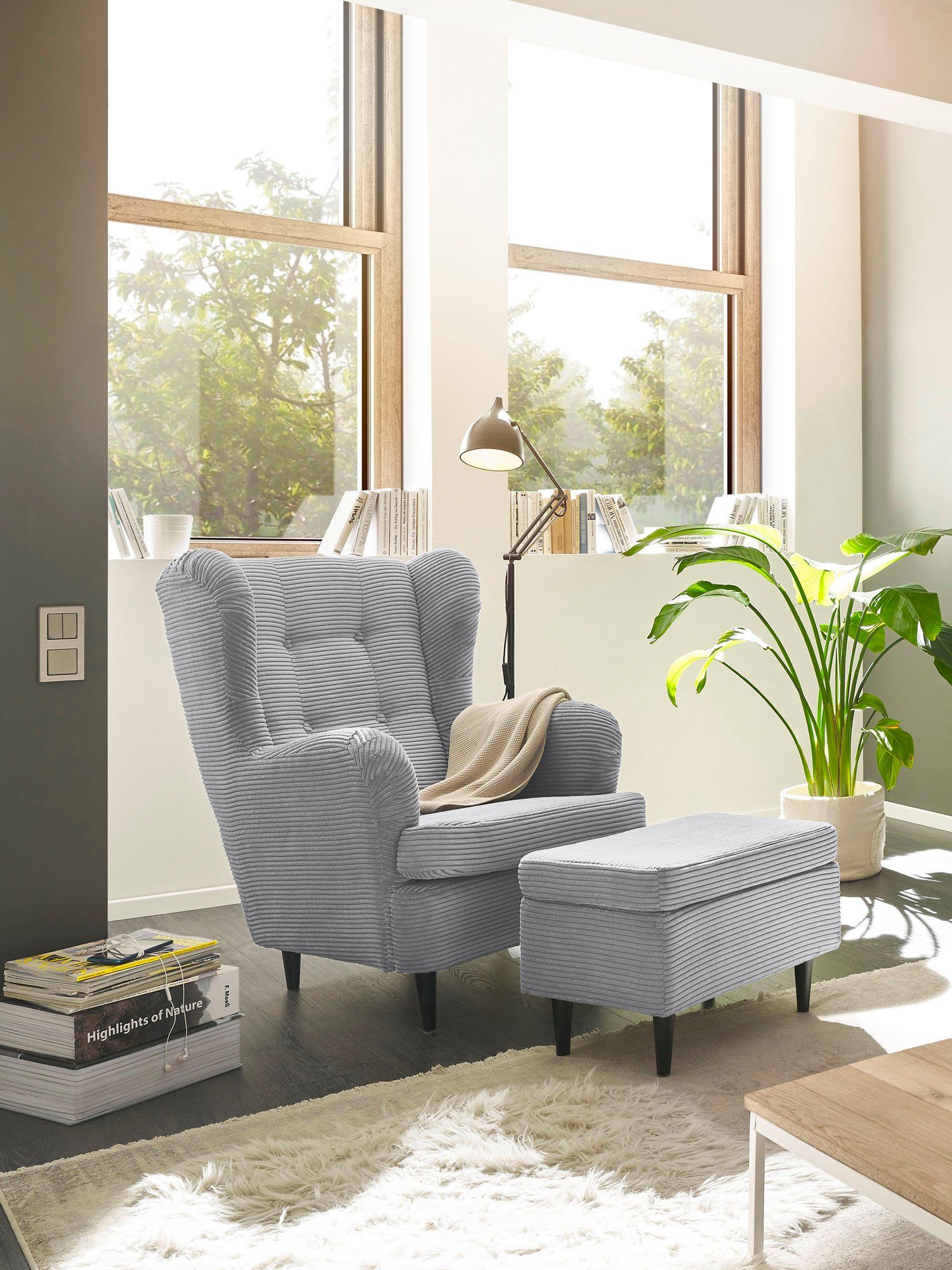 ED EXCITING DESIGN Hocker Oskar, mit Massivholzfüßen günstig online kaufen