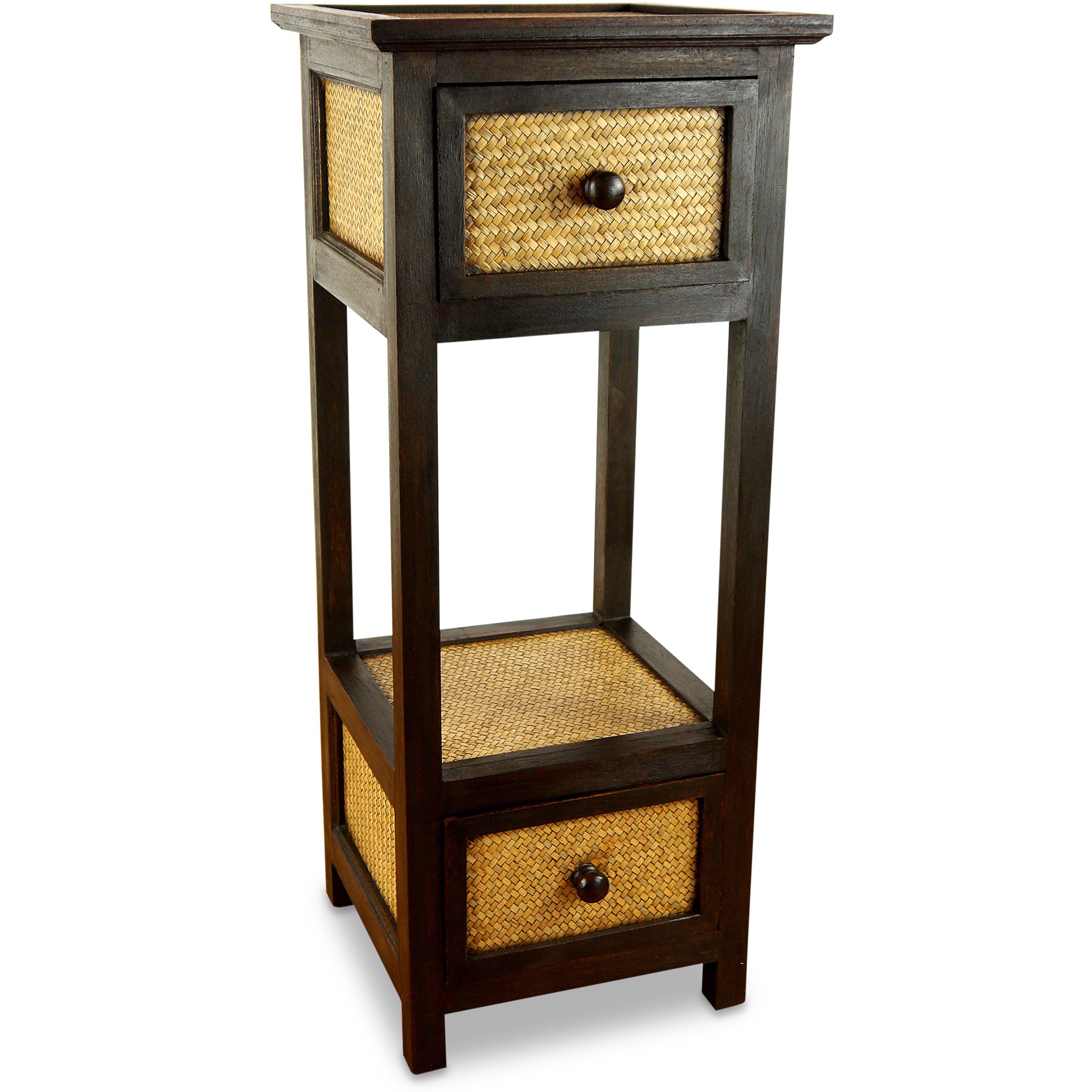 livasia Nachtschrank Rattan Nachttisch 35x35x85cm – Handgefertigt mit Schubladen