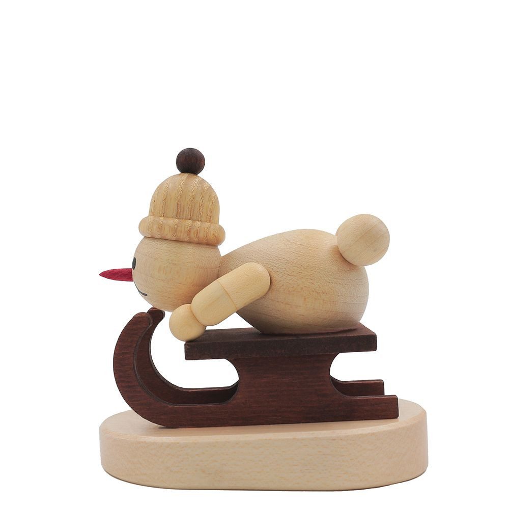 Drechslerei Volkmar Wagner Räuchermännchen Schneemann Junior „Rennschlittenfahrer“ auf Sockel 7 cm - Orig. Erzg.