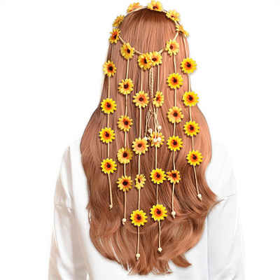 UNDOE Diadem Haarschmuck, Gänseblümchen Boho-Haarband,Verstellbar Quaste Haarkranz