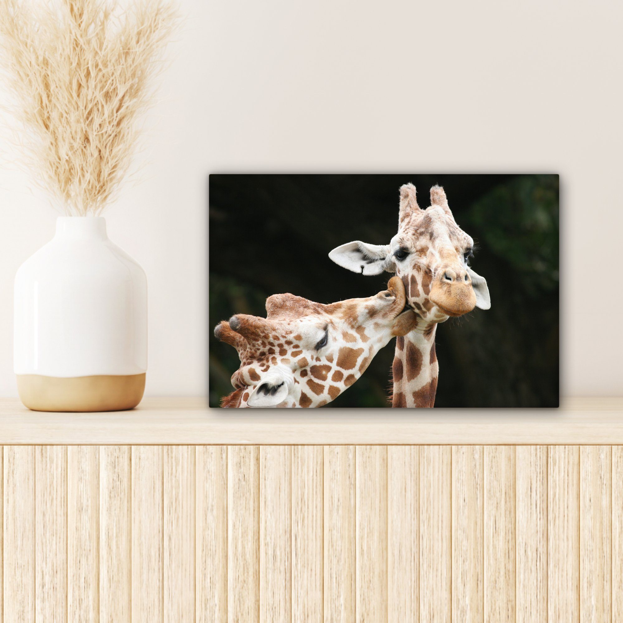 OneMillionCanvasses® Leinwandbild Giraffe cm Aufhängefertig, Schwarz, - (1 Leinwandbilder, Tiere Wandbild - Wanddeko, St), 30x20