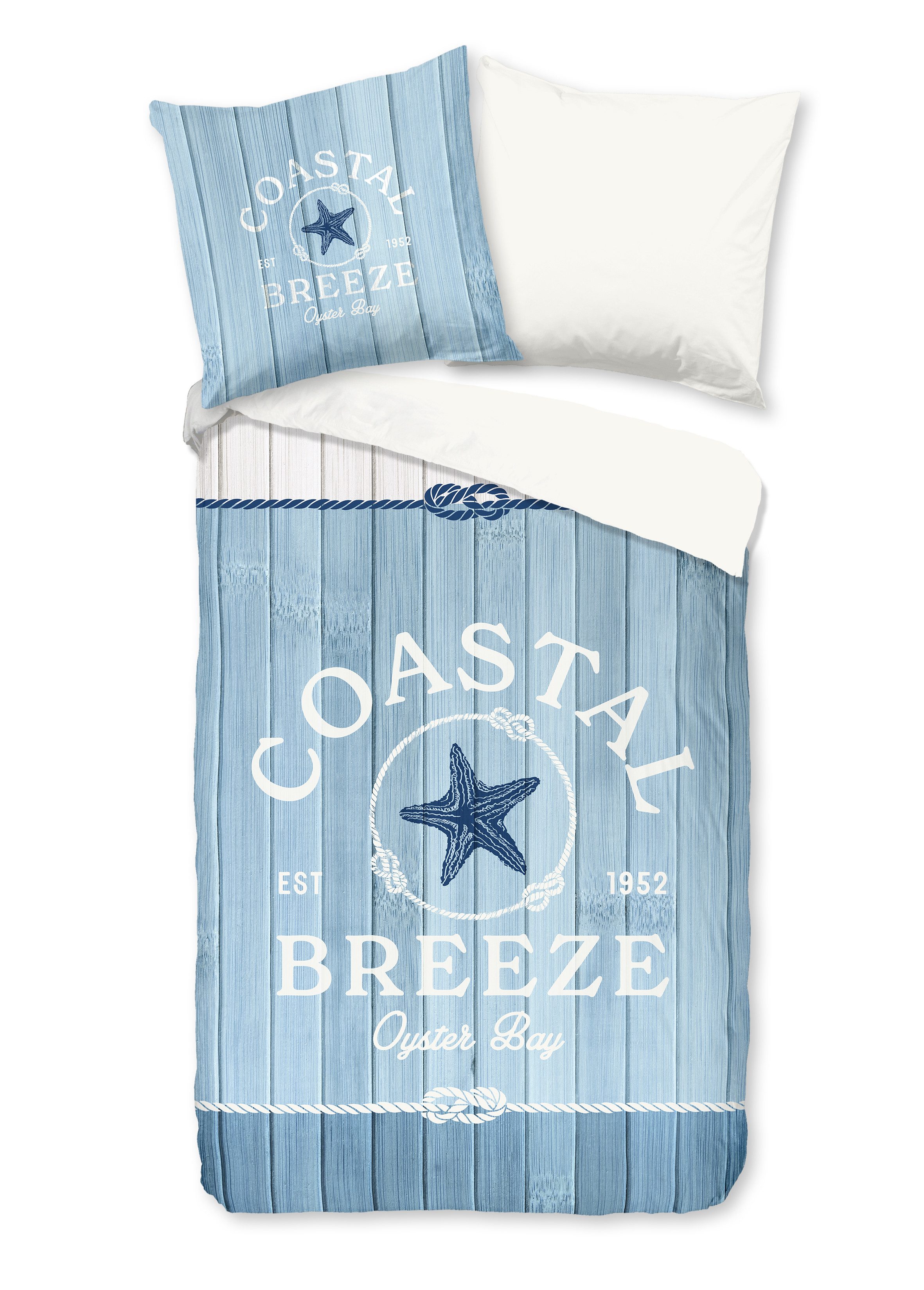 good morning Bettwäsche Bettwäsche 135x200 + 1 x 80x80 cm Renforcé Breeze Holzplanken/ Mariti, Renforcé, 2 teilig, 1 x Bettbezug 135 x 200 cm + 1 x Kissenbezug 80 x 80 cm blau