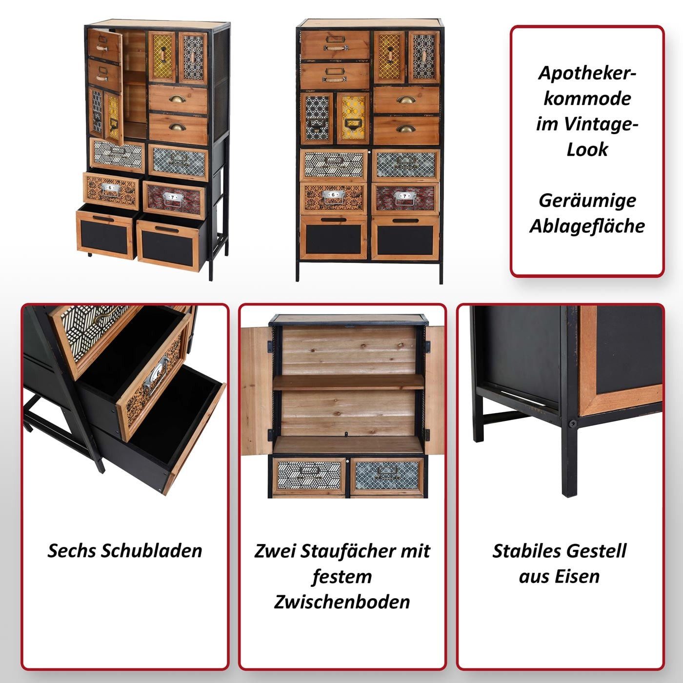 MCW Kommode MCW-L38 (1 St), Sechs Schubladen