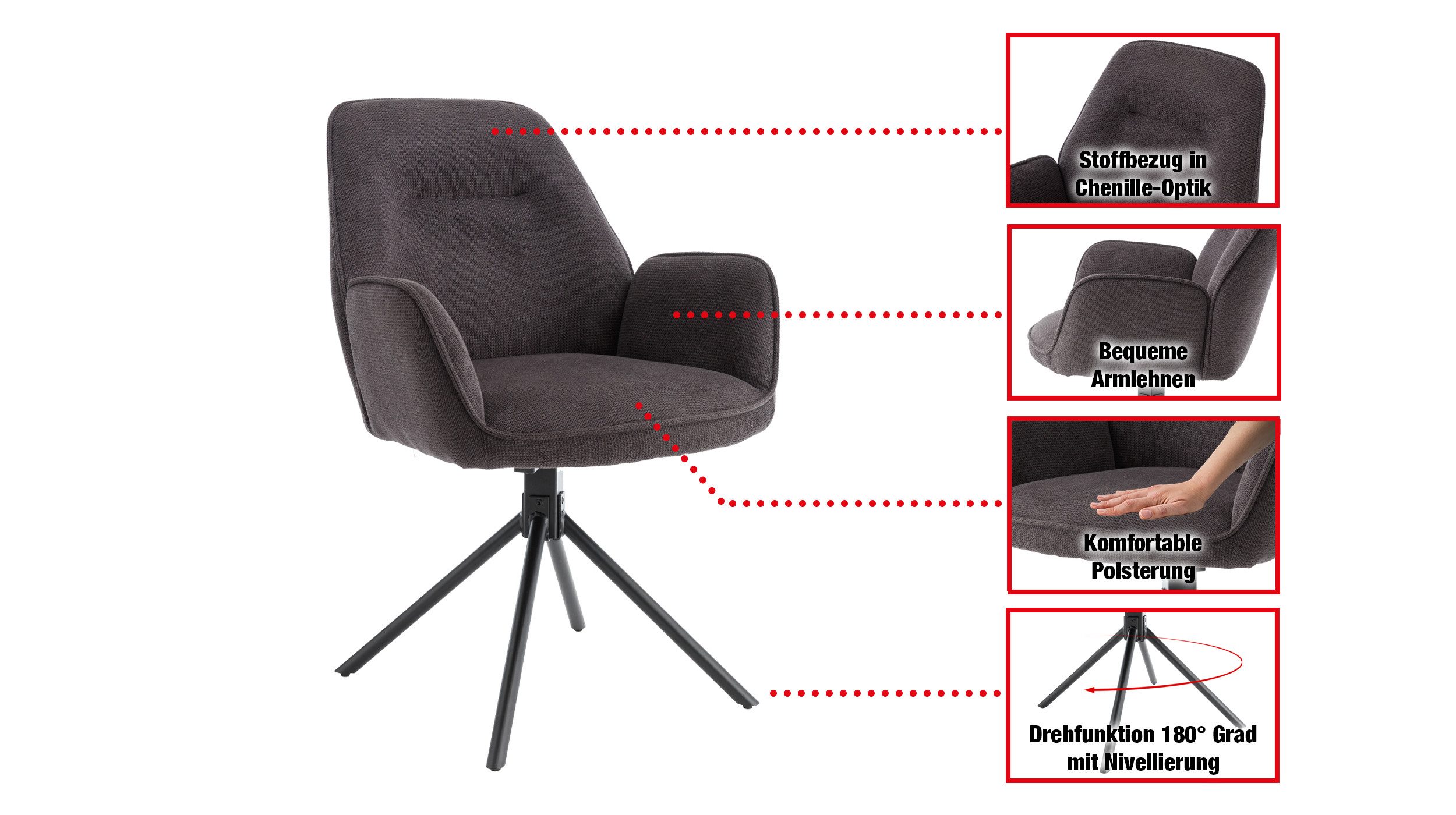 Massivart® Polsterstuhl mit Armlehnen / Stoffbezug günstig online kaufen