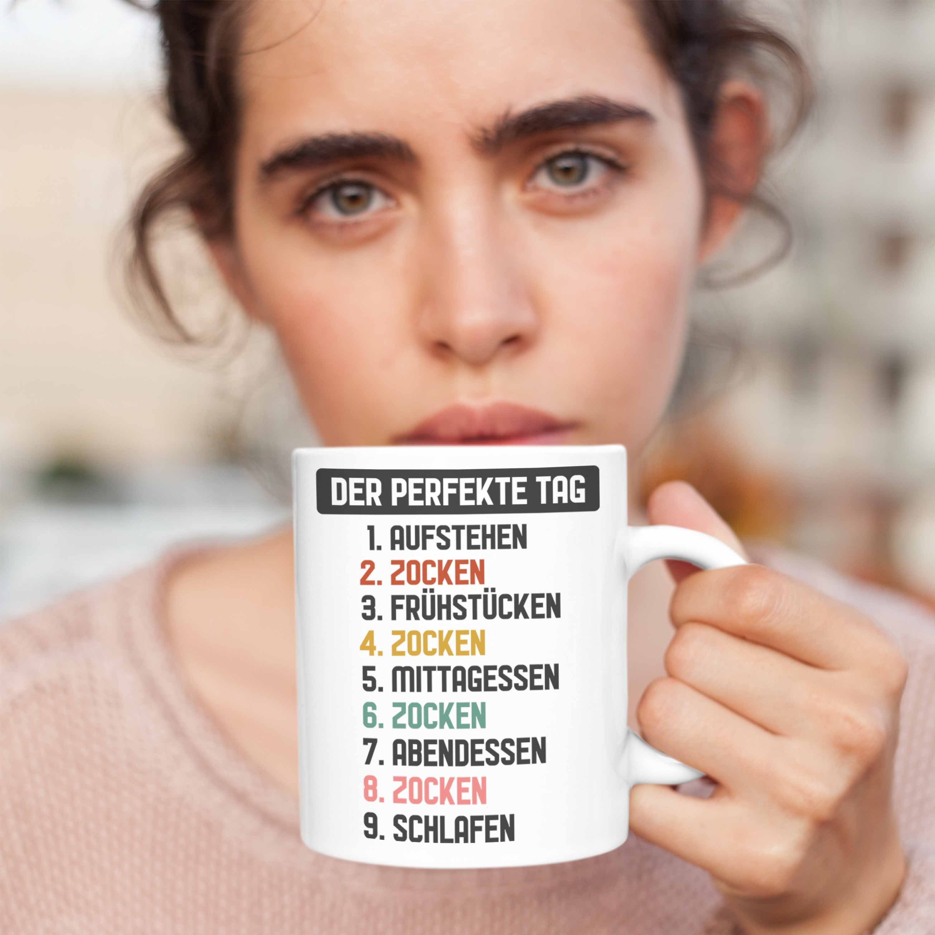 Perfekte Spruch weiss - Jungs Der Tag Kaffeetasse Gamer Trendation Geschenk Tasse Zocker Tasse Gaming Trendation mit Junge