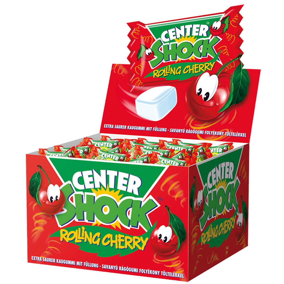 CENTER SHOCK Süßigkeit, Center Shock Rolling Cherry saures Kaugummi mit Kirschgeschmack 400g