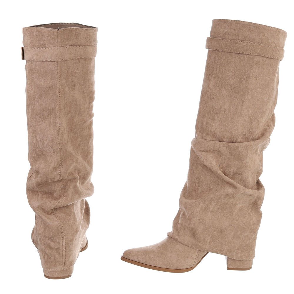 Ital-Design Damen Kniehohe Stiefel mit Blockabsatz und Spitze High-Heel-Stiefel (92125421) Blockabsatz Stiefel in Hellbraun – Bild 5 von 5