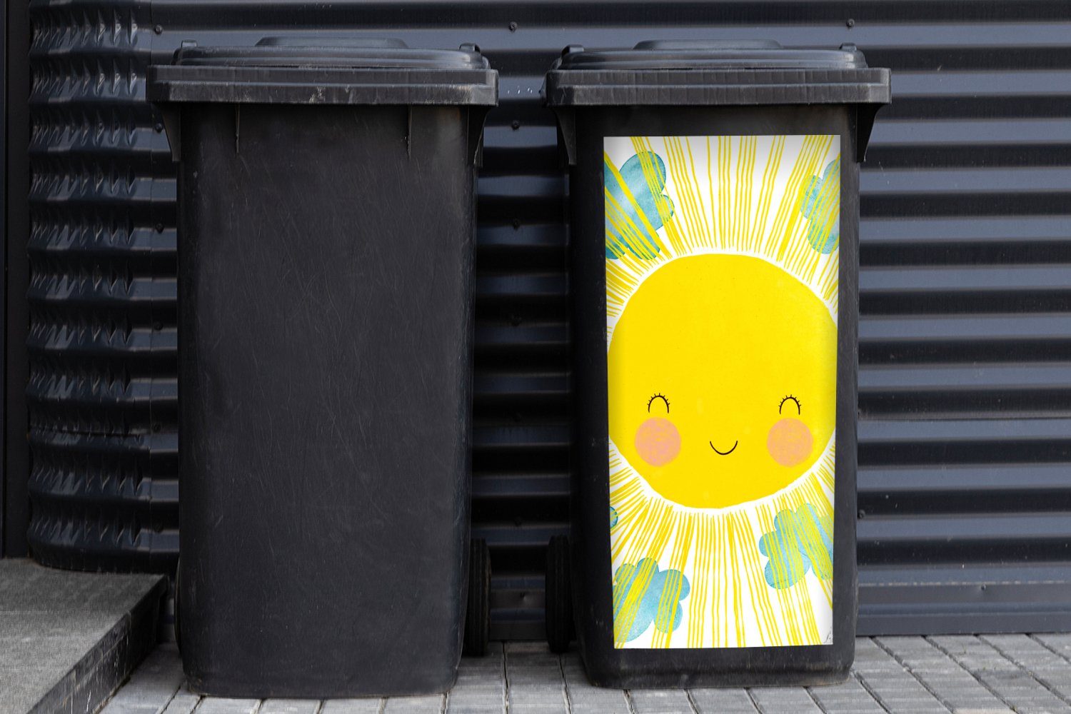- St), Wandsticker - Container, Abfalbehälter Kinder Sonne - Mülltonne, Mülleimer-aufkleber, Gelb MuchoWow (1 Illustration Sticker,