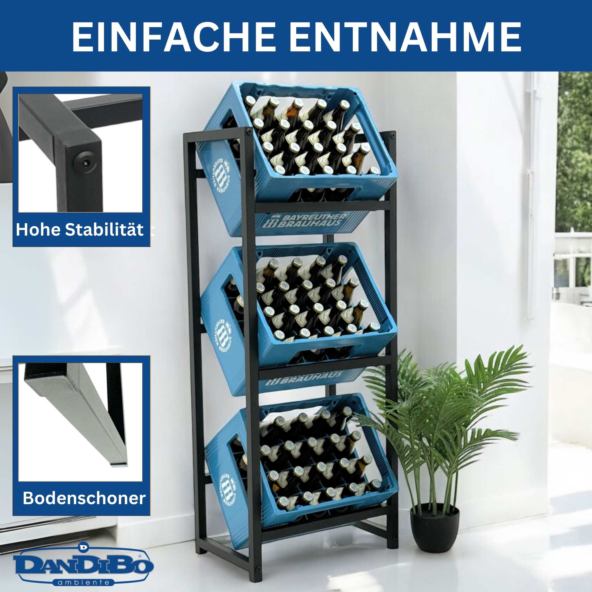 DanDiBo Kastenständer Getränkekistenregal 3 Kisten Schmal Metall Stehend 96599 Kistenregal, Getränkekistenhalter 47 cm Getränkeregal
