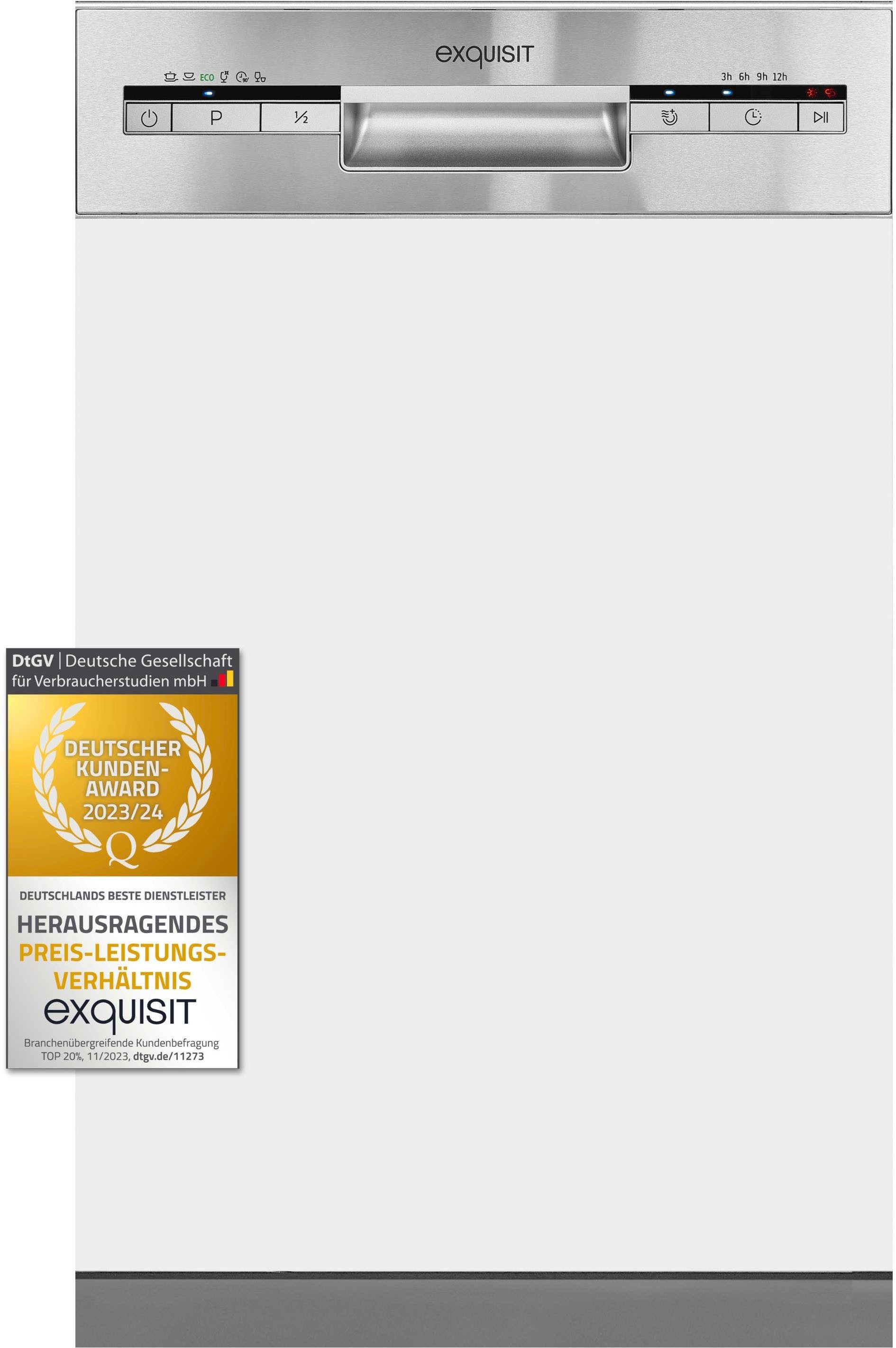 exquisit teilintegrierbarer Geschirrspüler EGSP1009-EB-030E, 9 Maßgedecke, Kompakt und ideal für kleine, schmale Nischen, kleine(Single)Haushalte