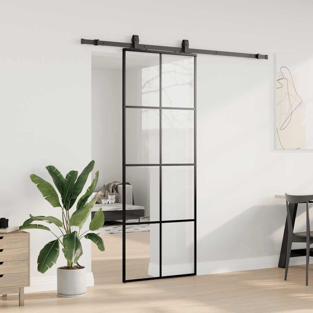 Thumbnail - vidaXL Schiebetür Schiebetür mit Beschlag Schwarz 76x205 cm ESG-Glas