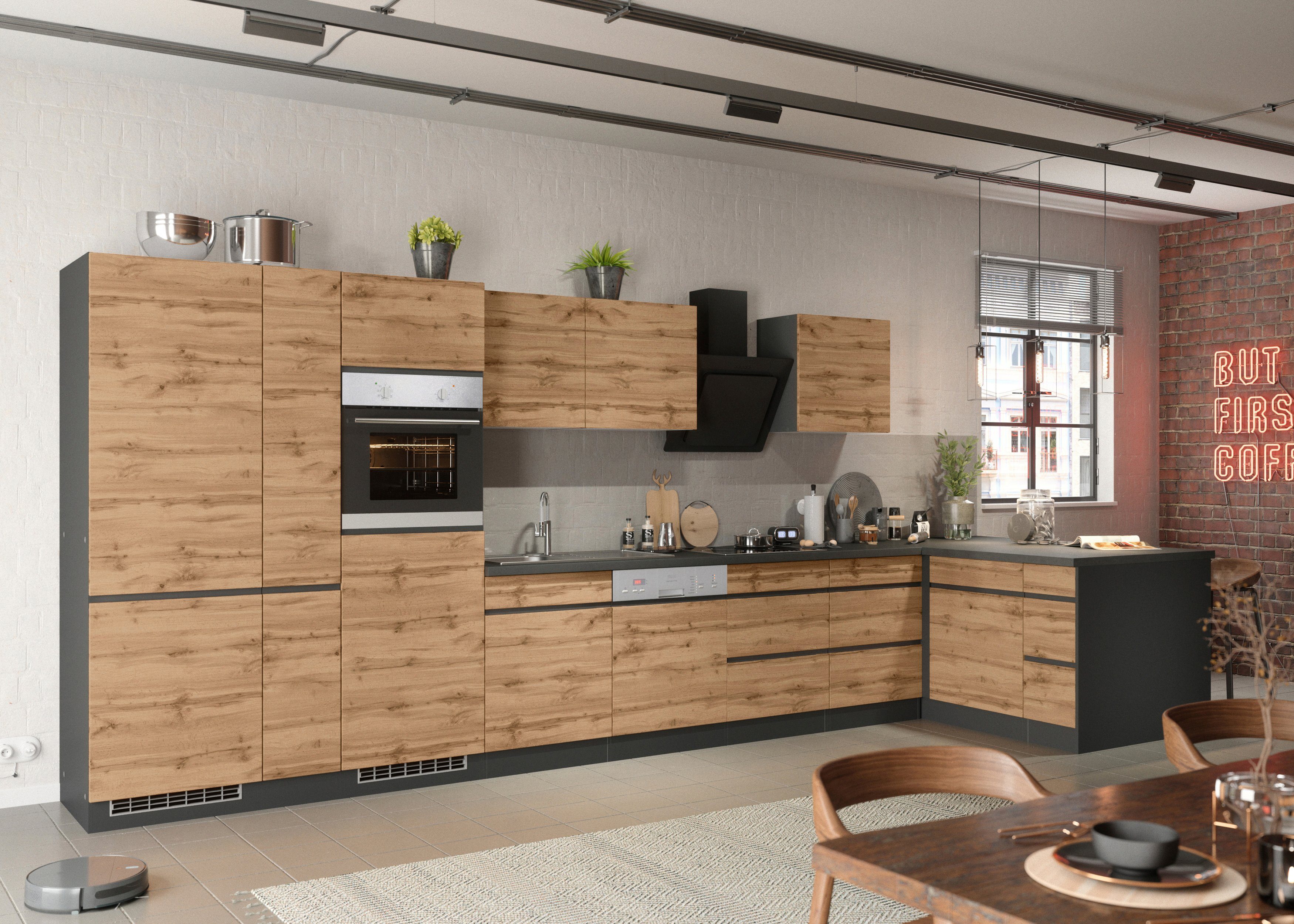 KOCHSTATION Winkelküche KS-Riesa, Stellbreite 490/153 cm, ohne E-Geräte