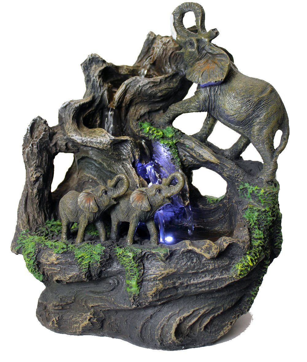 Arnusa Zimmerbrunnen Springbrunnen Elefant BK805, Tischbrunnen mit LED Beleuchtung