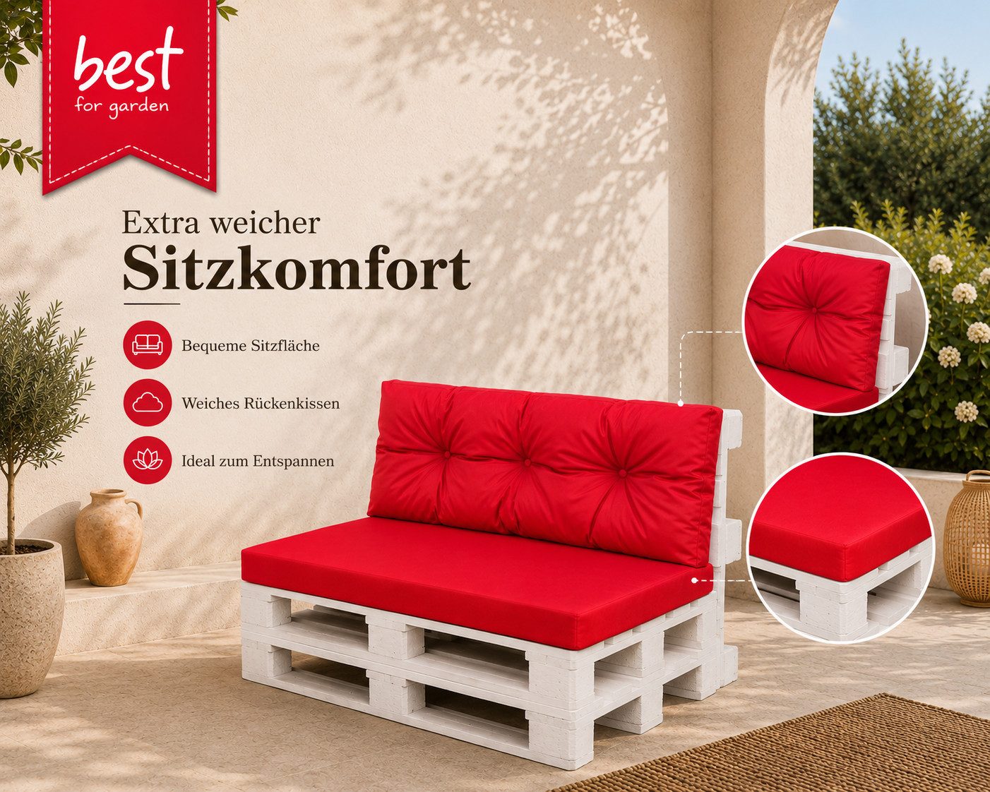 Best for Garden Dekokissen Bequeme Palettenkissen Indoor & Outdoor – Stil & Komfort, Für Innen- & Außenbereich, weich gepolstert