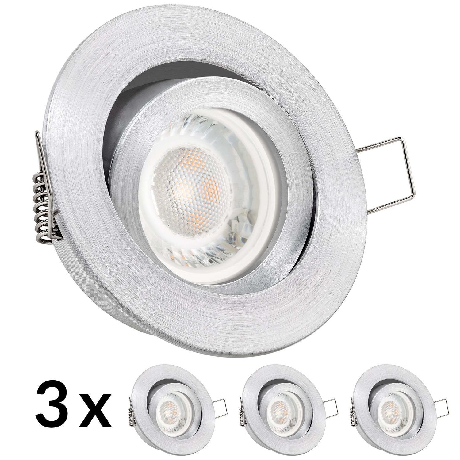 aluminium LED extra 5W mit LED LEDANDO Leucht Einbaustrahler in matt Einbaustrahler flach Set 3er