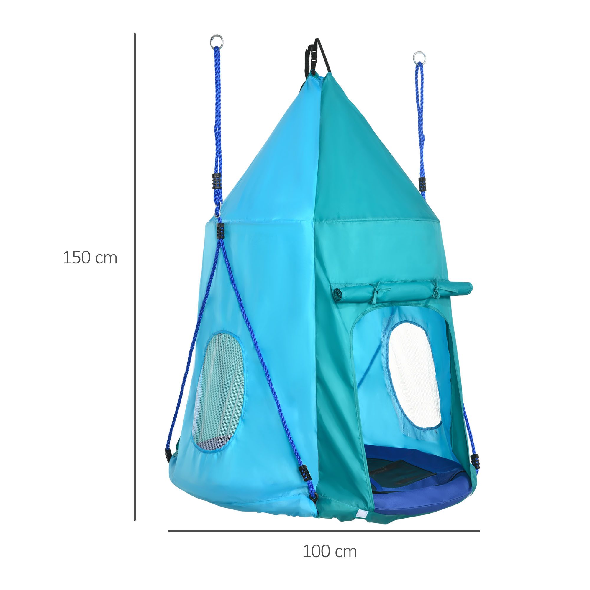 Outsunny Nestschaukel Tellerschaukel mit Zelt, wasserdicht, bis 150 kg belastbar, (Kinderschaukel, 1-tlg., Gartenschaukel), für Garten, Balkon, Blaugrün
