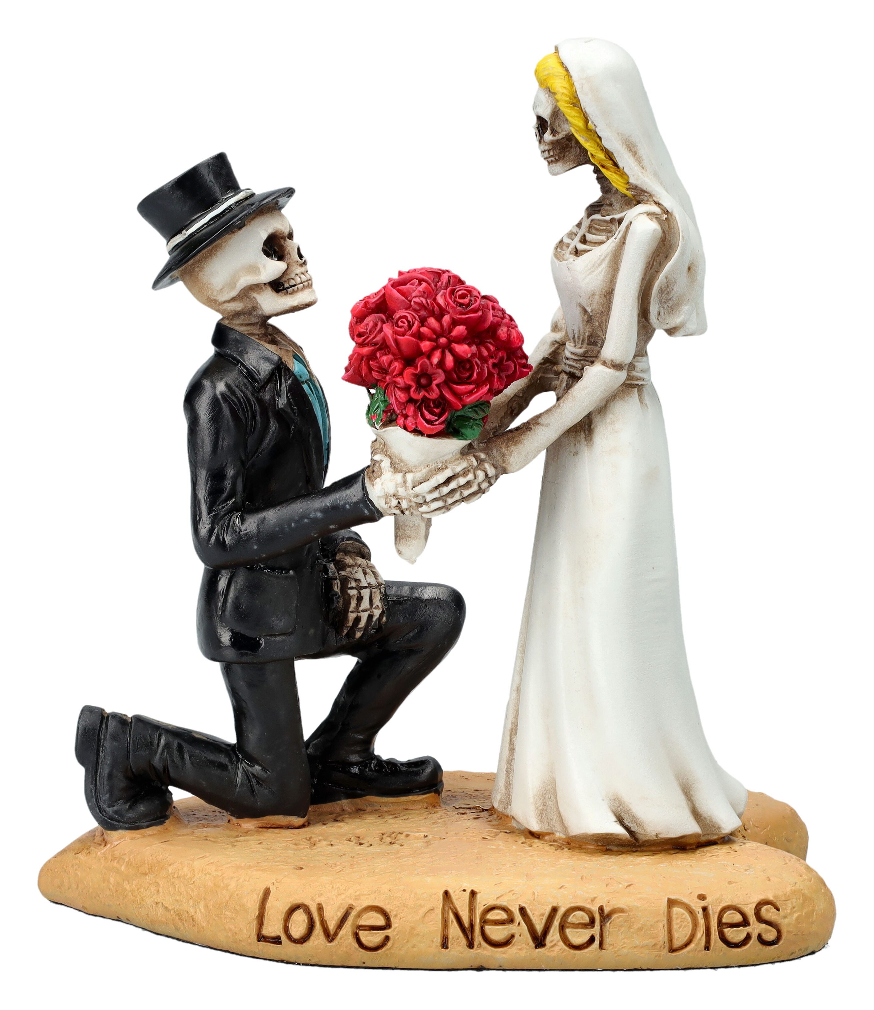 Figuren Shop GmbH Dekofigur Skelettfigur Brautpaar - Antrag mit Rosen - Gothic Dekofigur Halloween