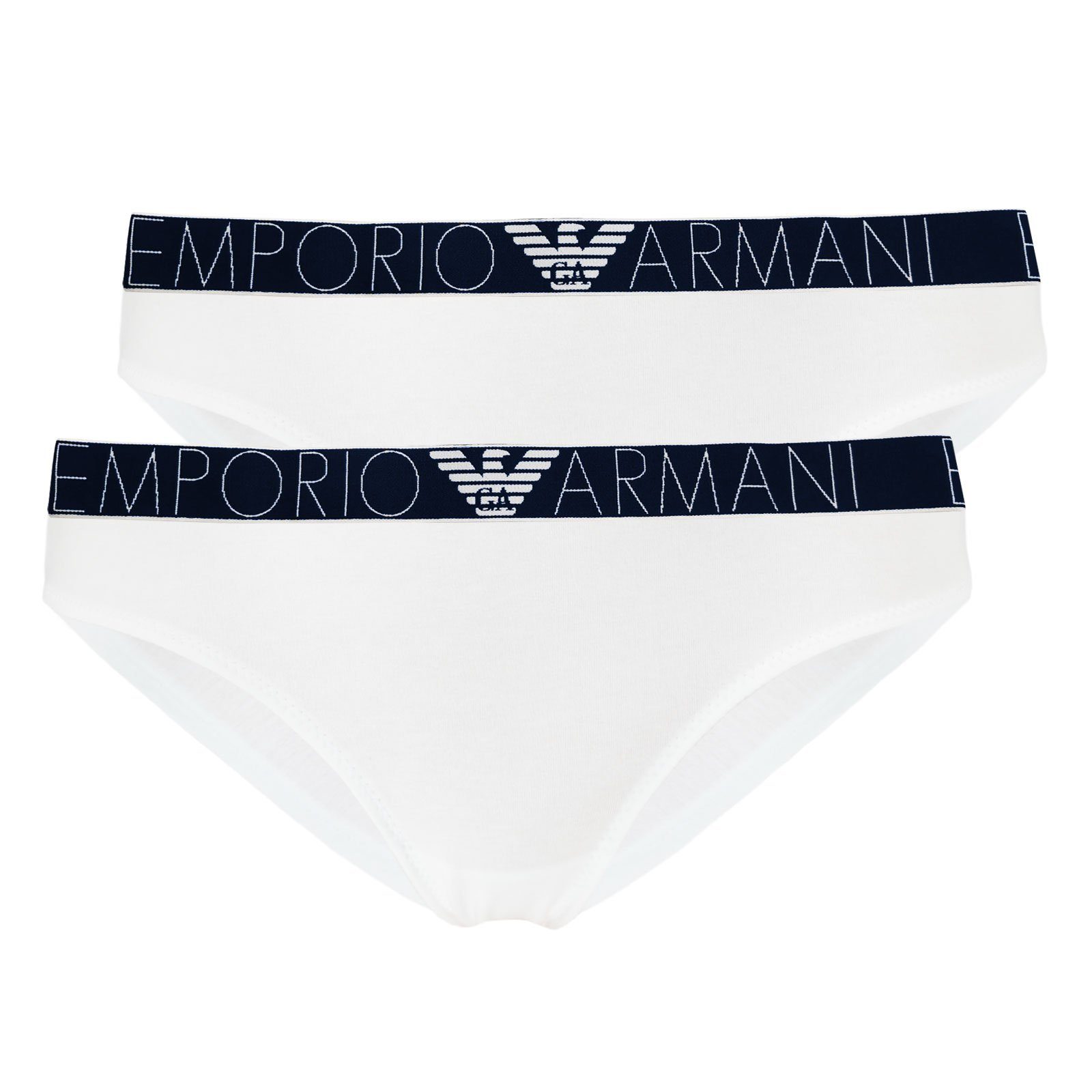 (2-St) Nahtverarbeitung Slip 04710 Armani Iconic mit Logoband white Briefs Emporio flacher