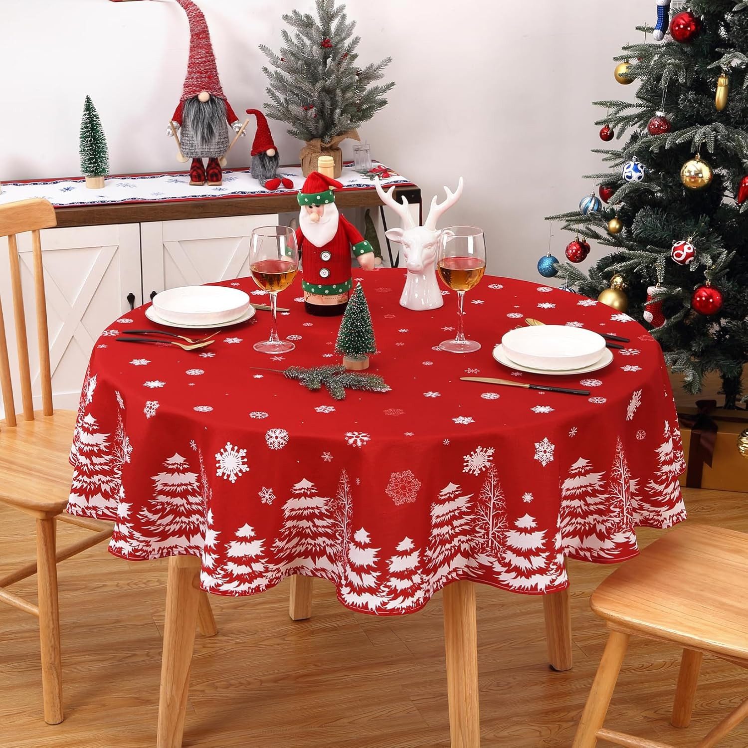 GarveeMore Tischdecke Rote Weihnachts-Tischdecke mit Schneeflocken- günstig online kaufen