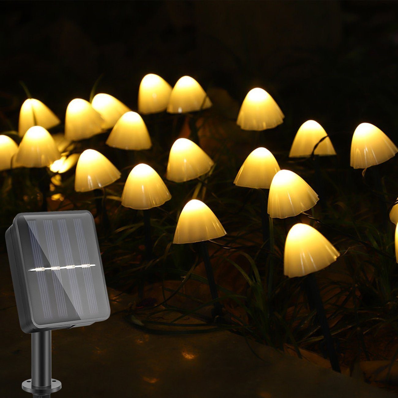 LETGOSPT Gartenleuchte Pilz LED Solarlampe, 5M/3,7M Straßenlaterne Warmweiß 5M - 20 LEDs