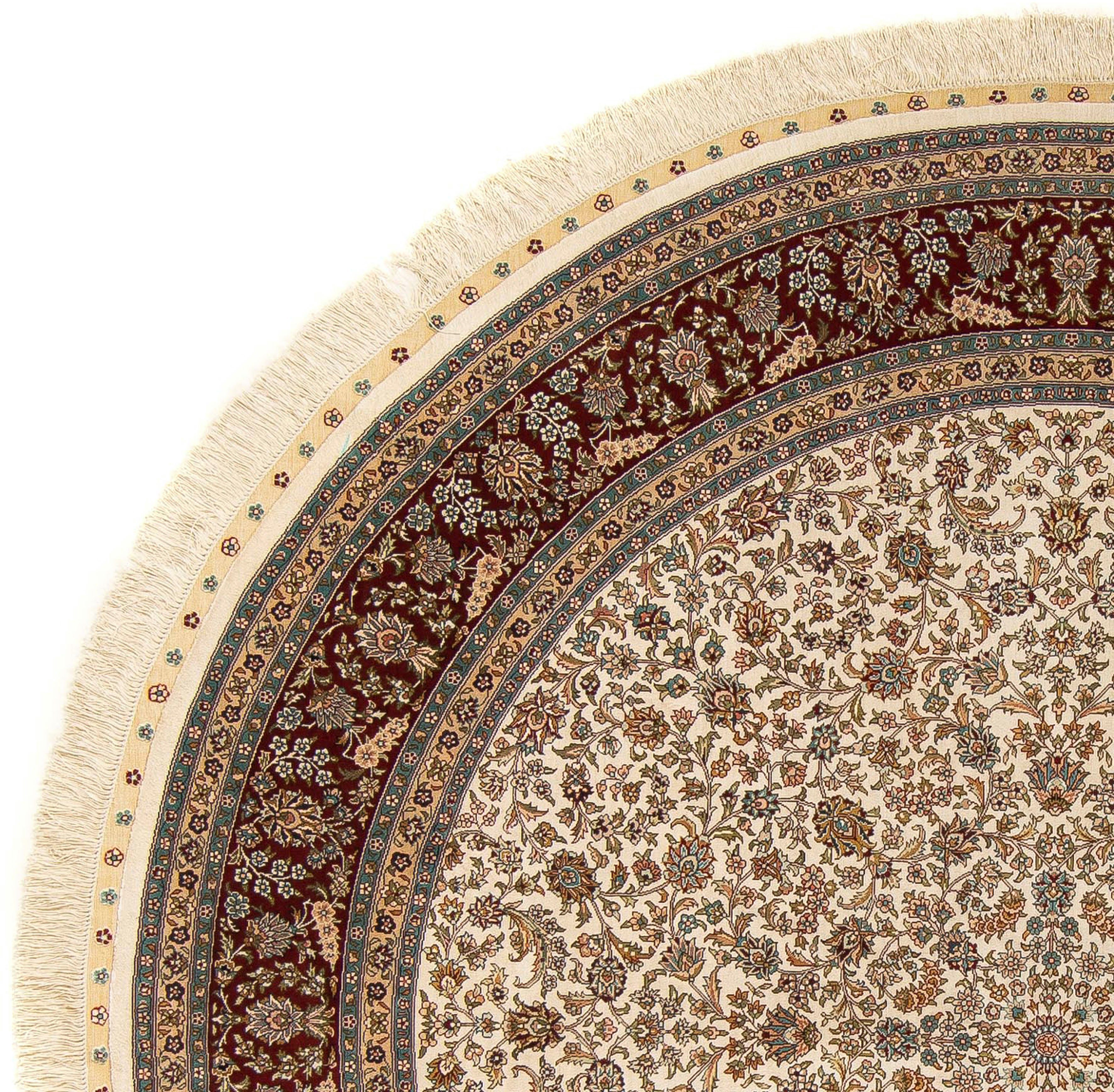 Orientteppich Hereke rund - 185 x - Handgeknüpft, Zertifikat morgenland, cm rund, Höhe: 185 Einzelstück mm, Wohnzimmer, beige, 3 mit