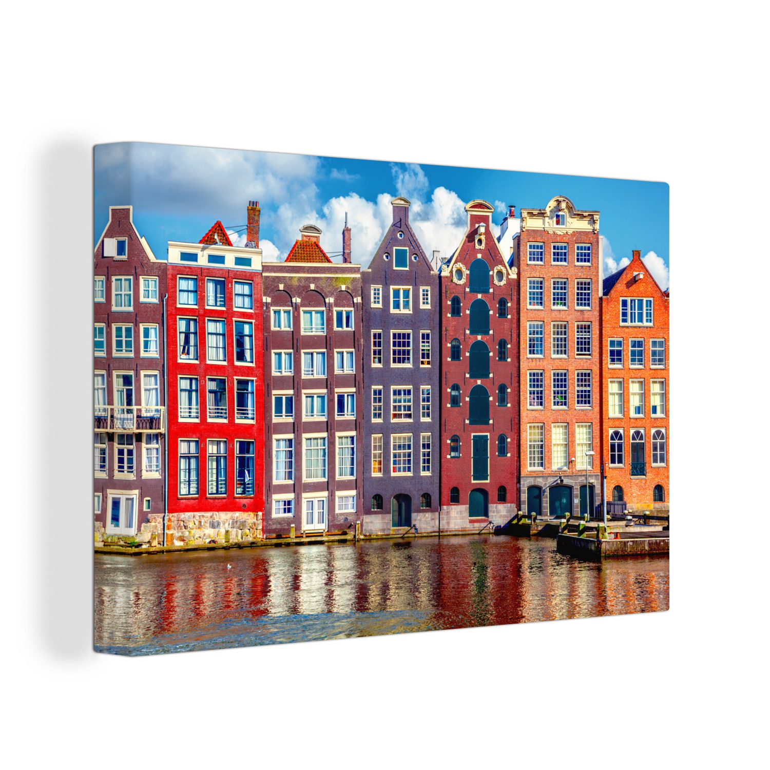 OneMillionCanvasses® Leinwandbild Grachtenhäuser - St), 30x20 - Wasser cm Aufhängefertig, Amsterdam, (1 Wandbild Wanddeko, Leinwandbilder