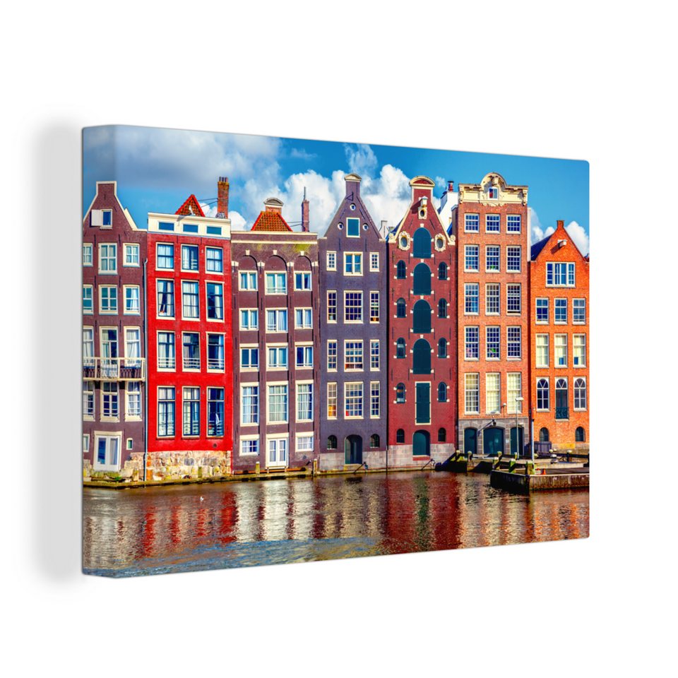 30x20 Wanddeko, - OneMillionCanvasses® Leinwandbild Aufhängefertig, Wandbild - cm (1 Amsterdam, Leinwandbilder, Grachtenhäuser Wasser St),