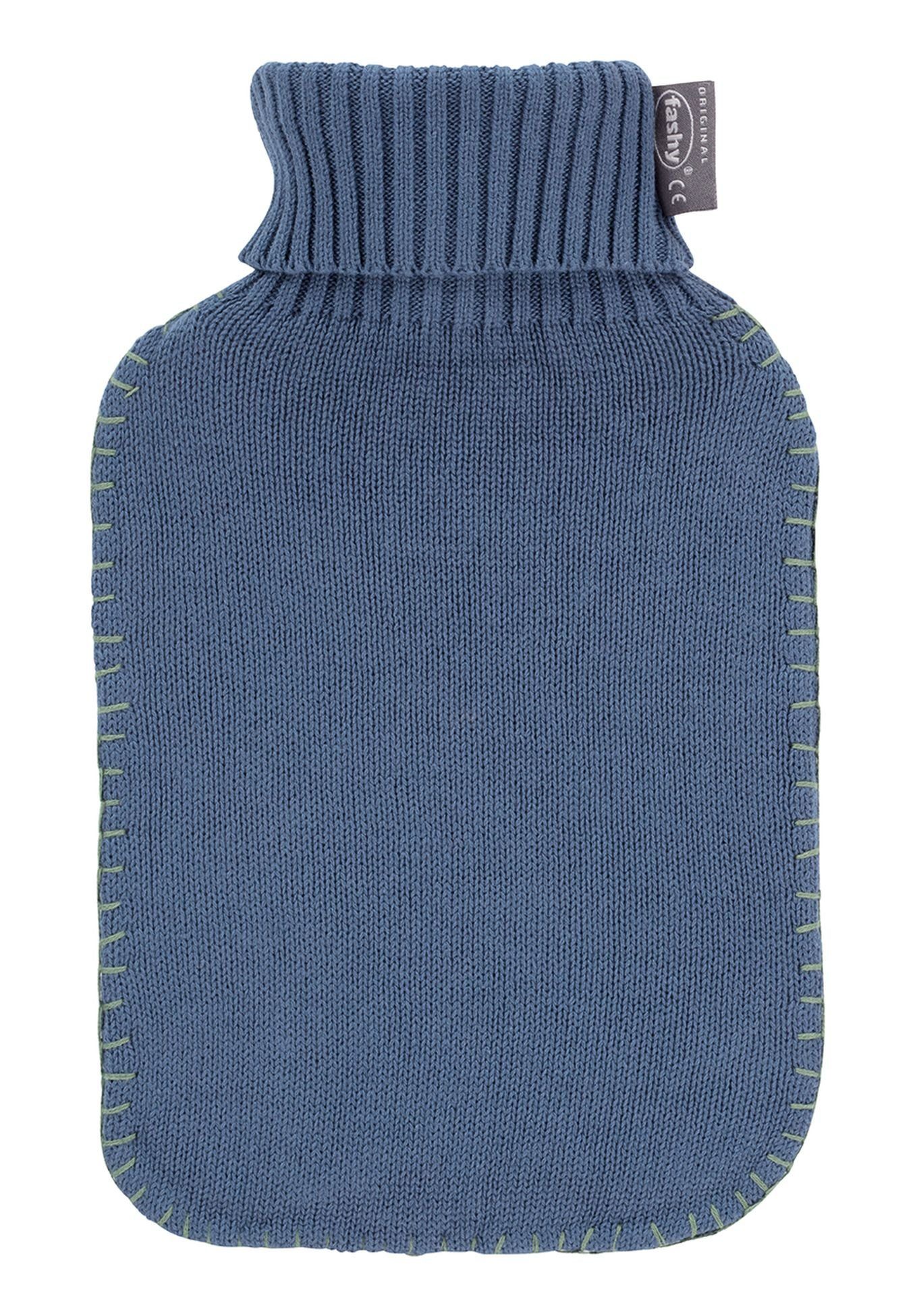 Fashy Wärmflasche Wärmflasche mit Bezug Strickbezug Rollkragen 2L Blau Fashy 6715-58