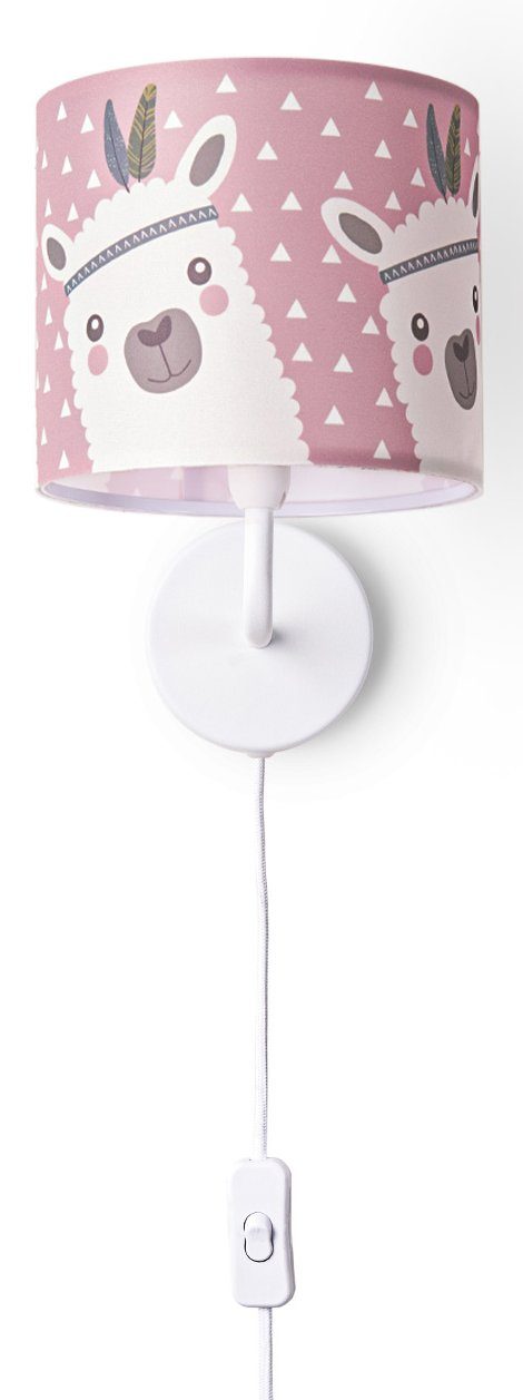 Ø…18cm Kinderlampe Rosa Kabel Grau Wandlampe Home Mit Schalter Lama ohne Wandleuchte E14 Ela 3m Paco Leuchtmittel, 214,