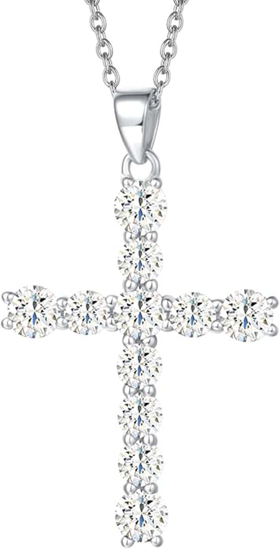 Jumpeak Kette mit Anhänger D/E VVS/VS,14K Gold,Damen Kreuz Diamant Halskette,Kreuz Halskette, Rundschliff Diamanten,Ostern Geschenk,Konfirmation Geschenk Mädchen