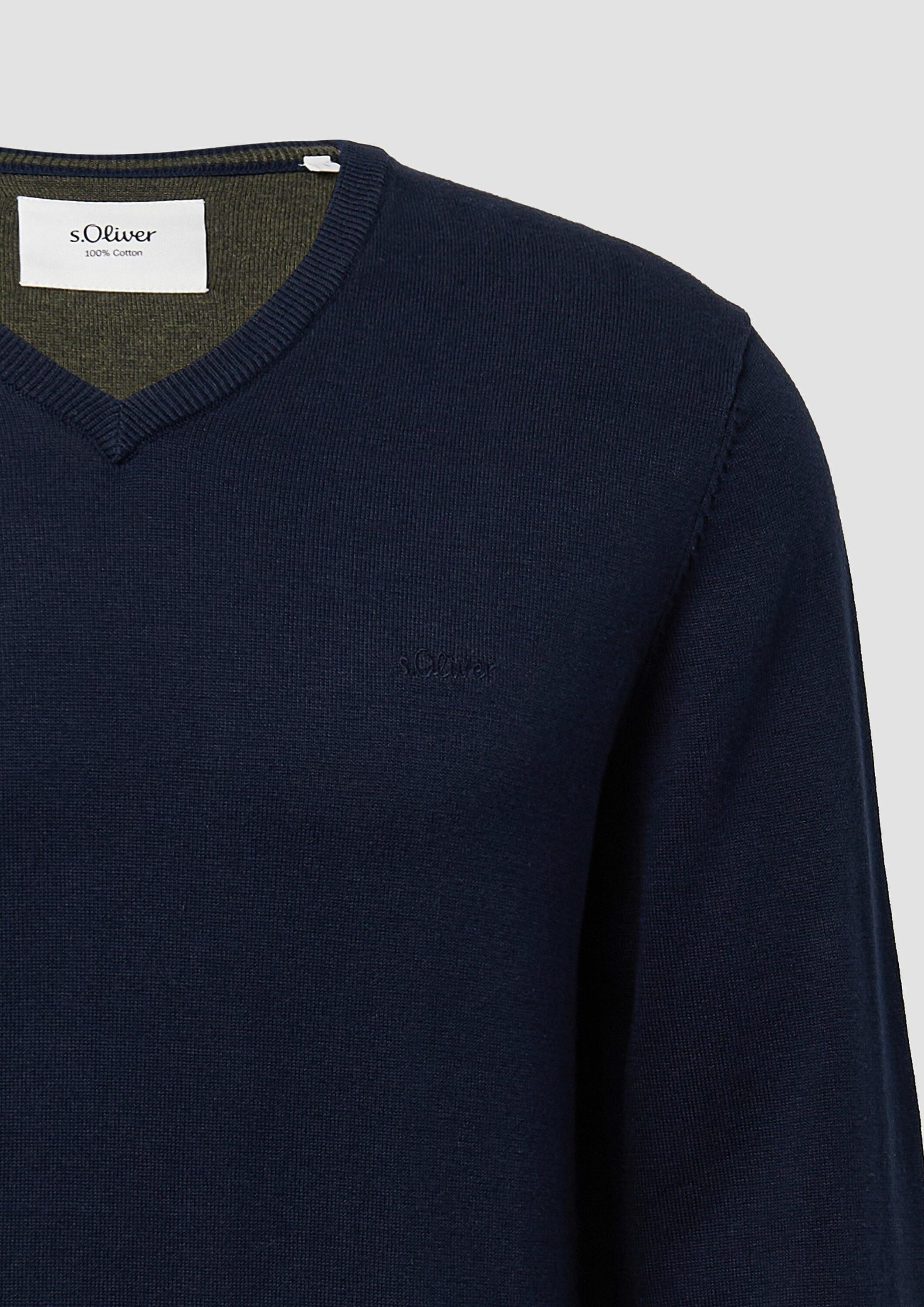 s.Oliver Longpullover Strickpullover Strickpullover mit Logo-Stickerei