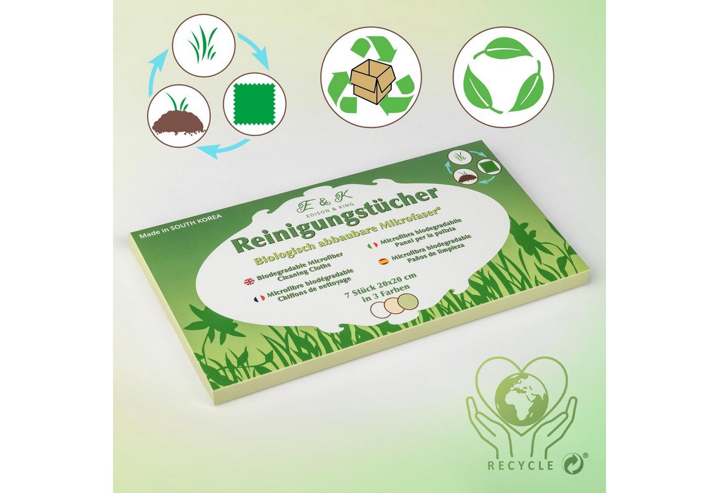 Thumbnail - Edison & King biologisch abbaubare Mikrofasertücher, Multipack Mikrofasertuch (Microfaser, 20x20 cm, 7er Pack, 50% biol....