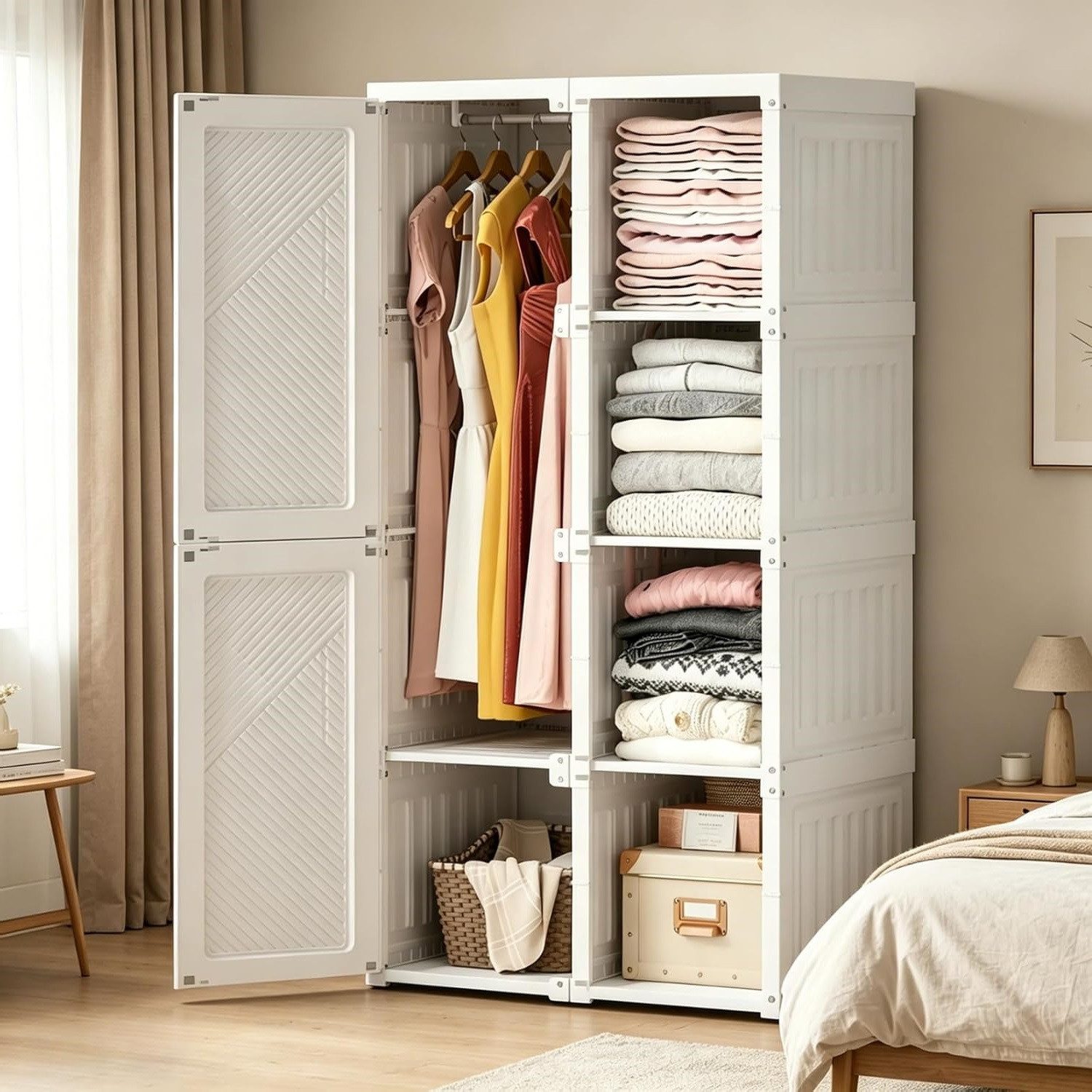 BELUPAI Kleiderschrank Faltbarer Schrank, Mehrzweckschrank (Set, 1-St., für Schlafzimmer und Wohnzimmer, 136 x 50 x 69 cm) Weiß Kleiderschrank mit Kleiderstange und Magnettüre