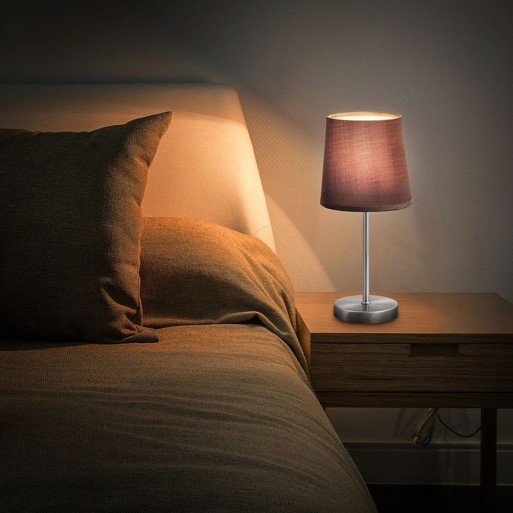 Nachttischleuchte B.K.Licht Wohnzimmer - Schlafzimmer Leuchtmittel, ohne BKL1197, Stoffschirm Grau Tischleuchte E14 Leselampe 25W