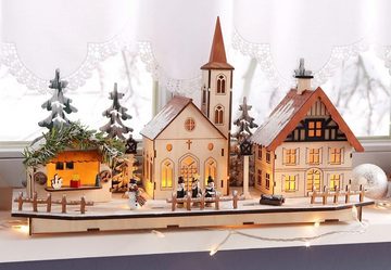 Home affaire Weihnachtsdorf mit idyllischer Winterlandschaft, Weihnachtsdeko aus Holz, mit LED-Beleuchtung, Breite ca. 50 cm