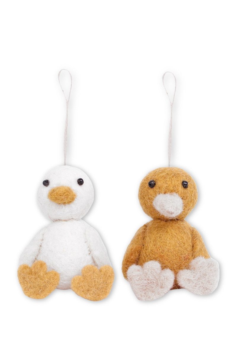 Gry & Sif Hängedekoration Filzanhänger 2er Set - ENTCHEN - weiß/gelb