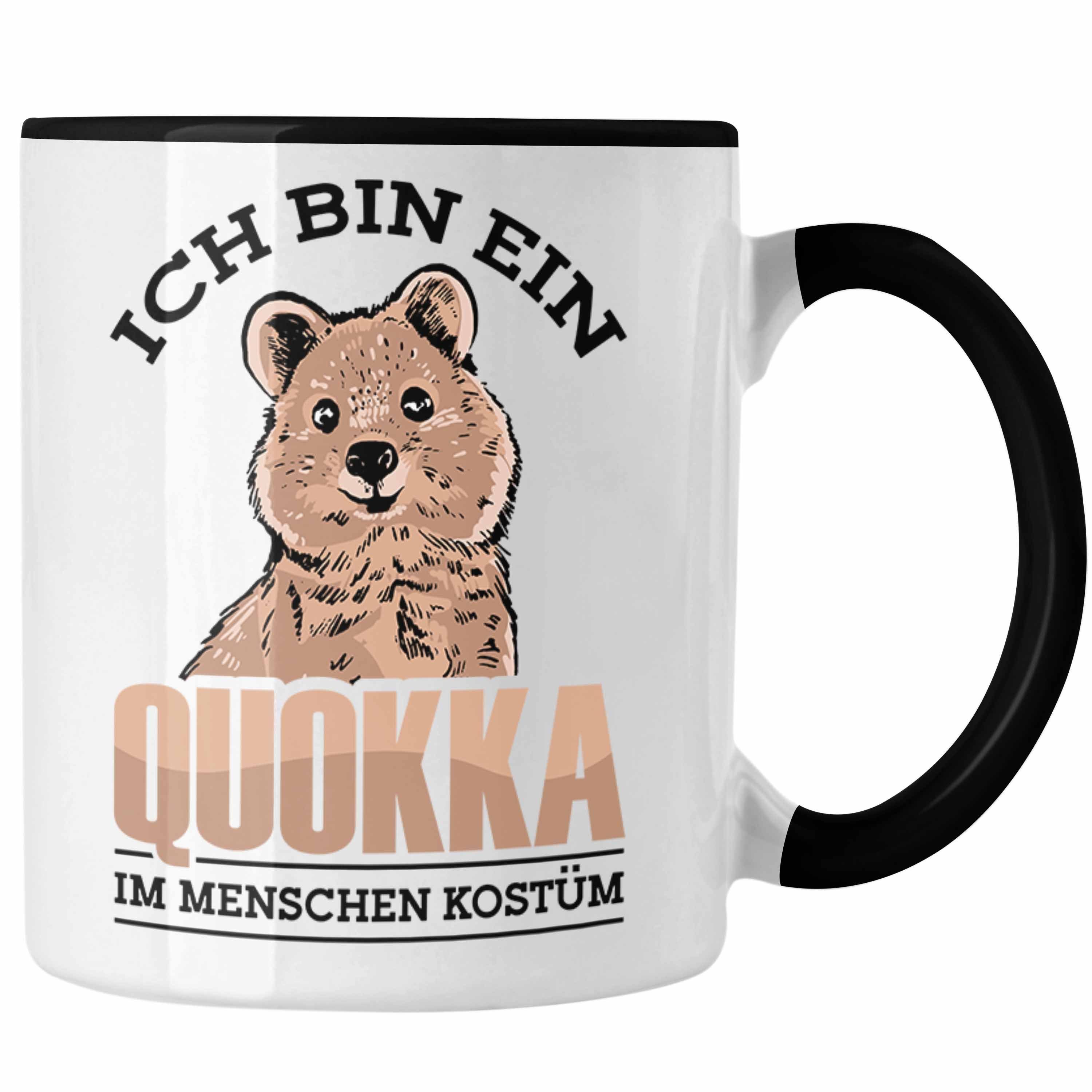 Trendation Tasse Lustige Tasse Quokka-Motiv Geschenk für Quokka Liebhaber Menschen Kos Schwarz