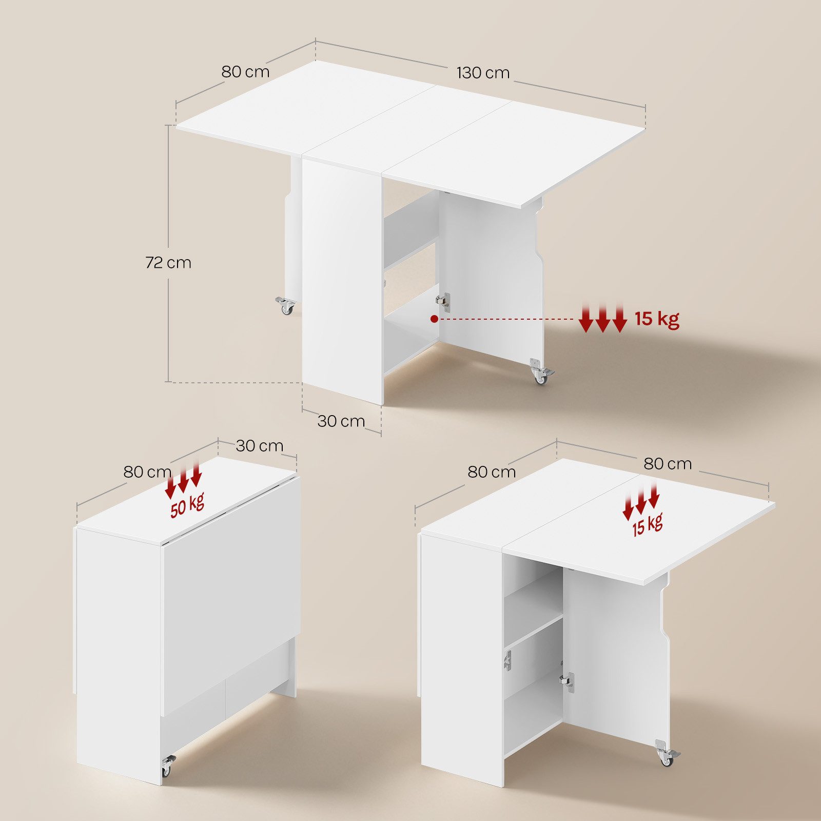 Woltu Esstisch, klappbar, Küchentisch für 2-4 Personen, 130x80x72 cm