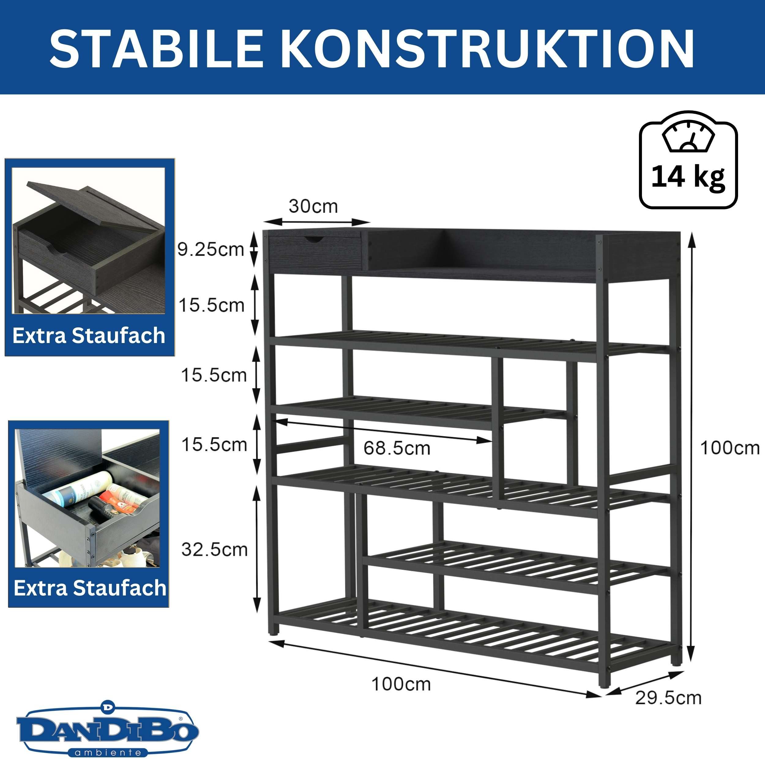 DanDiBo Schuhregal Schmal Hoch Metall Schwarz Modern 6 Etagen 100 cm mit Ab günstig online kaufen