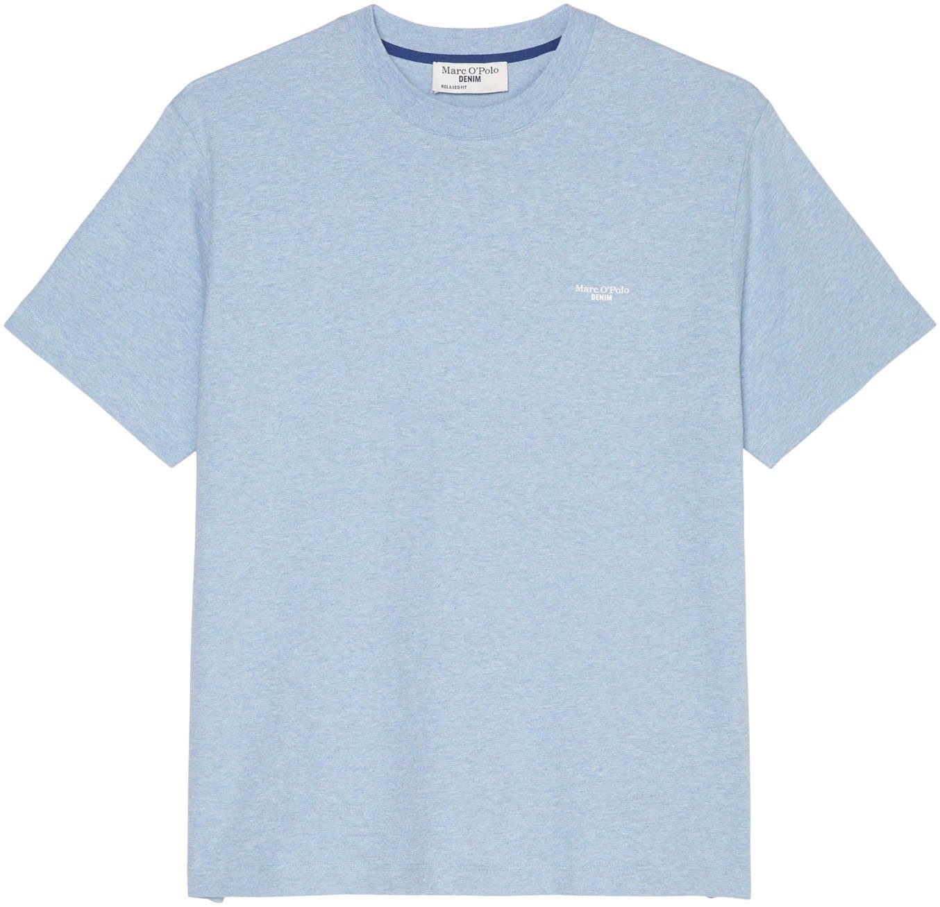 mit O'Polo T-Shirt Marc DENIM Label-Print hellblau Brusthöhe in