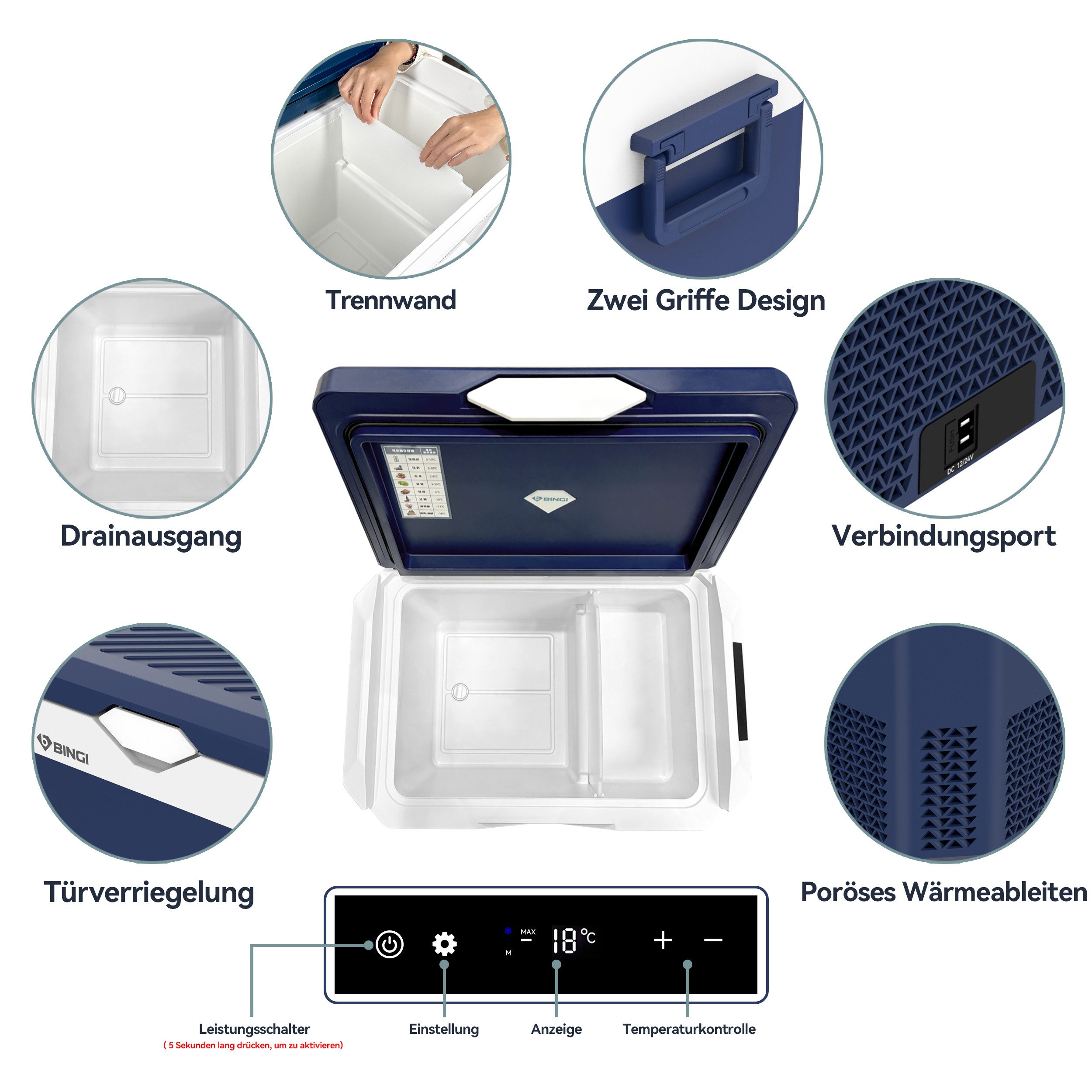 B BINGI Kühlbox Elektrisch Gefrierbox,bis –18°C,für Auto & Haus