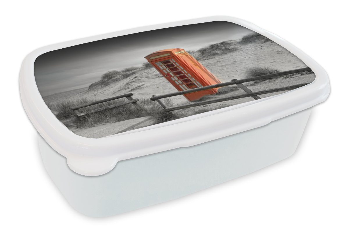 britischen für Mädchen Jungs für Brotbox einer MuchoWow mit Kinder Lunchbox Schwarz-Weiß-Foto (2-tlg), und und Kunststoff, Brotdose, Telefonzelle, Erwachsene, Ein