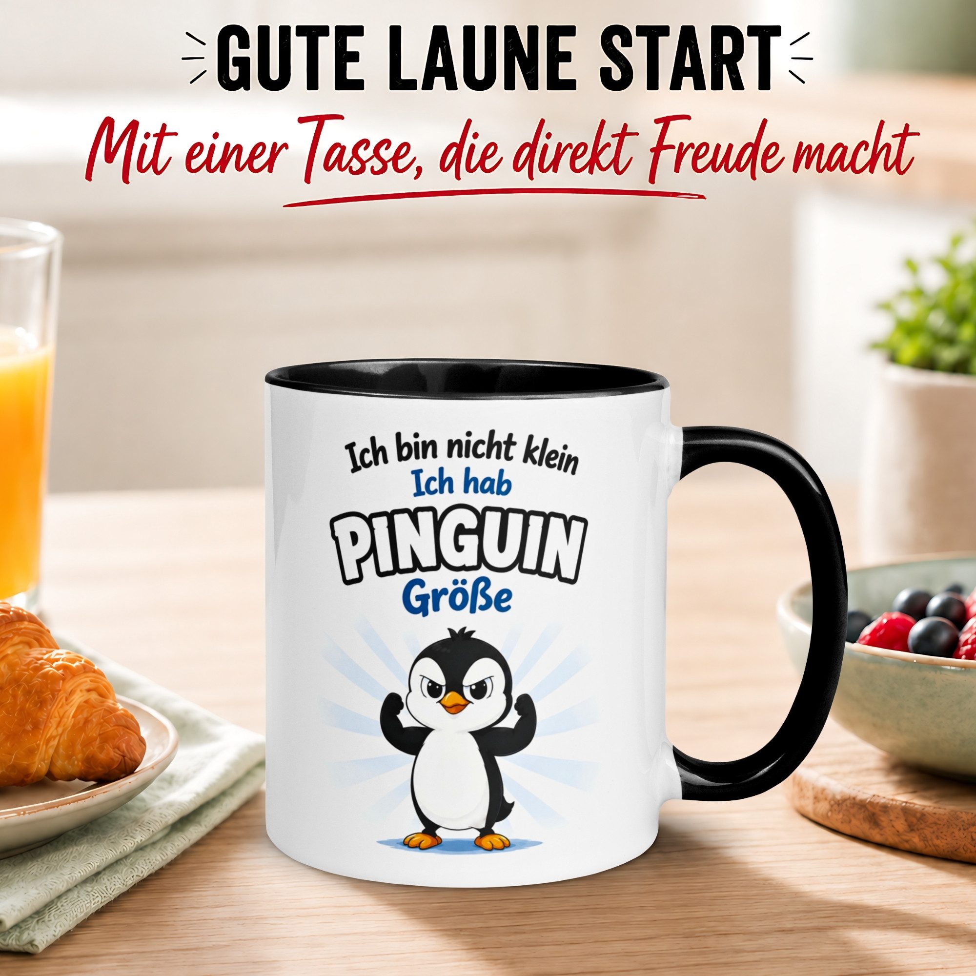 Momentals Tasse Pinguin – „Ich bin nicht klein“ – lustiger Geschenk Becher mit Pinguin, Gratis Versand · Links-&Rechtshänder · Spülmaschinenfest