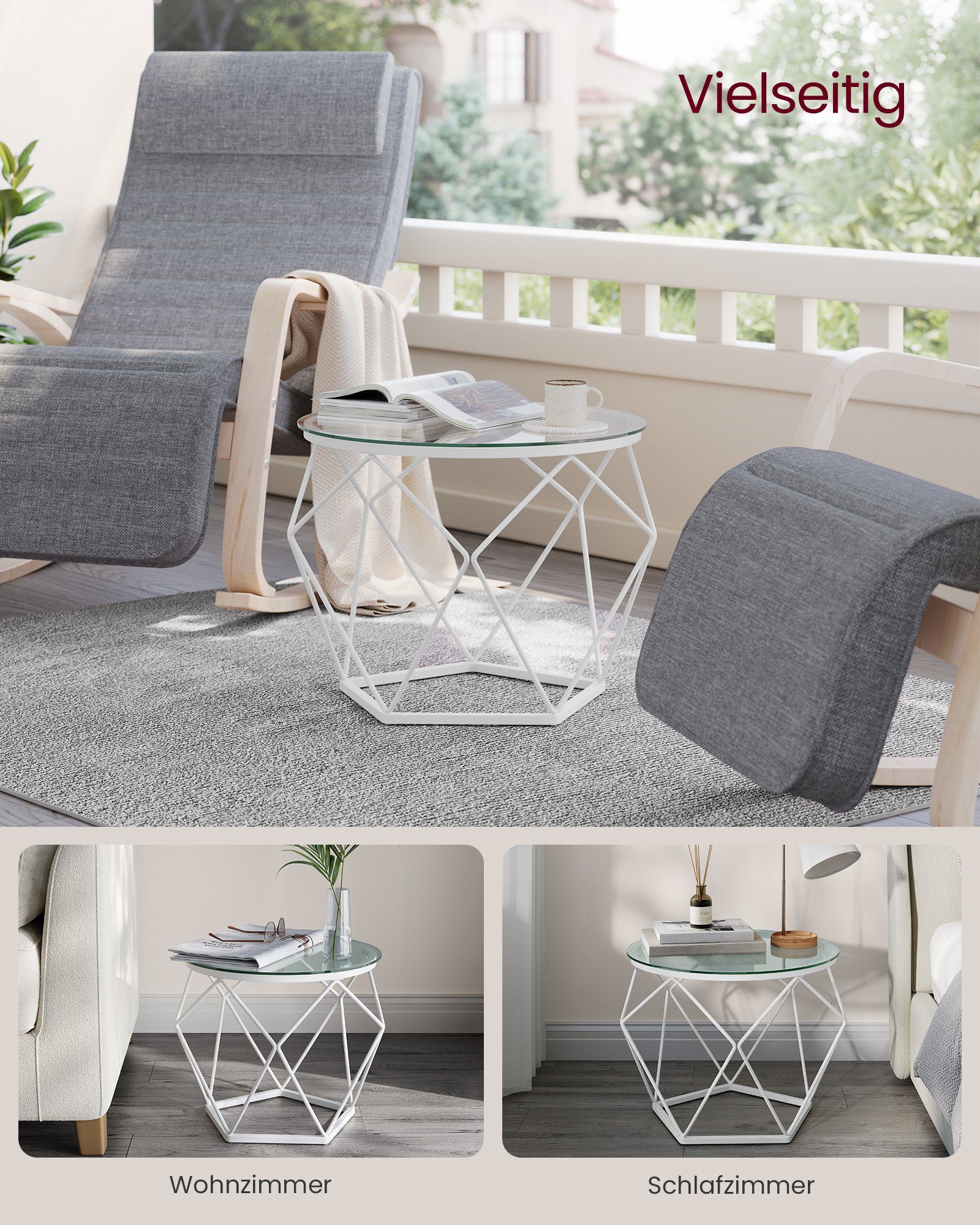 VASAGLE Couchtisch 2er Set Wohnzimmertisch abnehmbare Tischplatte (2er Set, inkl. Zubehörpaket & Anleitung, Glas), für Wohnzimmer, modern, rund, Beistelltisch – Bild 4 von 5