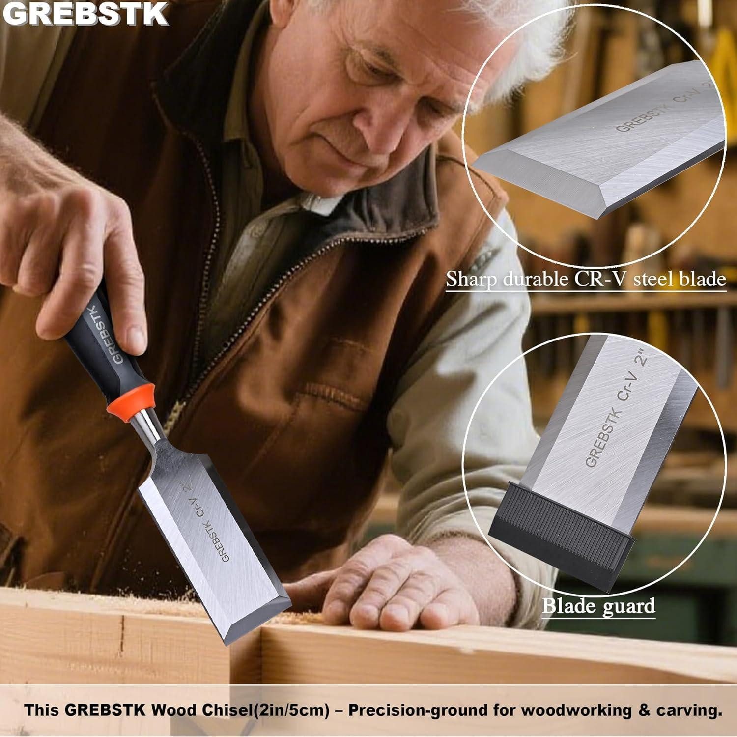 LuxusKollektion Flachmeißel Meißel 50 mm Cr-V-Stahl für Holz schlagfester PVC-Griff