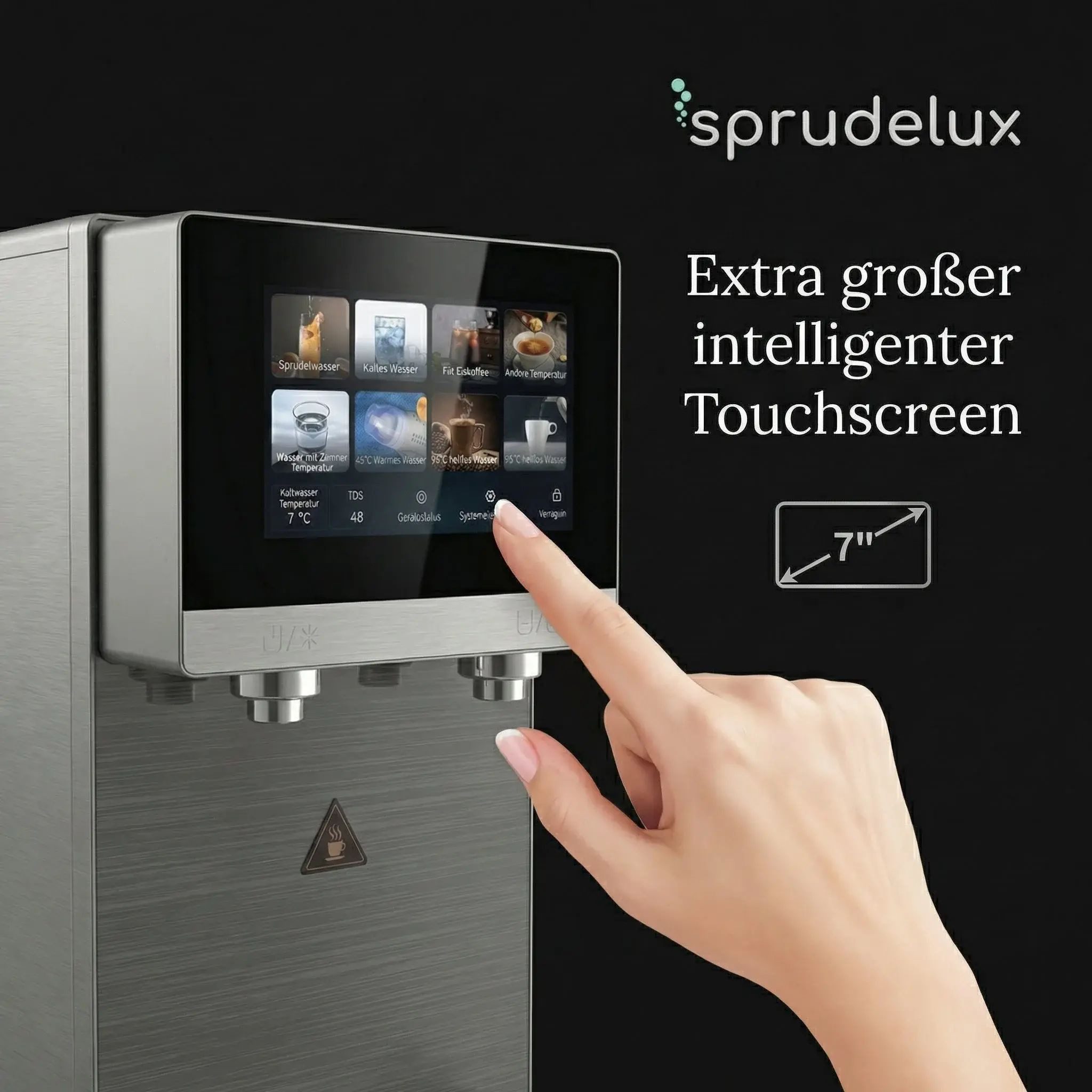 SPRUDELUX Wassersprudler PRO TOUCH 5-in-1 Wasserspender mit Sprudel, Heiß- & Kaltwasser, Umkehrosmose mit UV-Hygiene, Touchdisplay, Festwasseranschluss & Tank – Bild 5 von 5