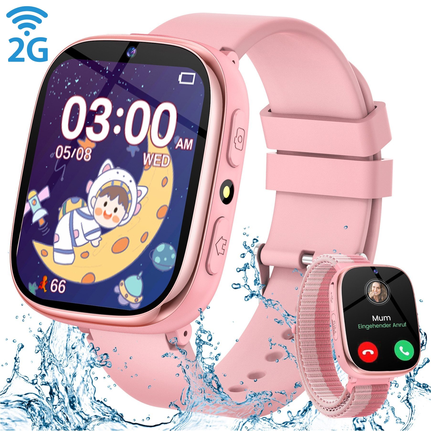 BANLVS 2025 Neueste 2G Smartwatch Kinder mit Telefonfunktion und 31 Spiele Smartwatch (4.65 cm/1,83 Zoll, Lange Akkulaufzeit & IP68 Wasserdicht) Unterstützung für SOS,Schulmodus, Foto,Video,Wecker, Fitness Tracker IP68 Kompatibel mit Android und iOS